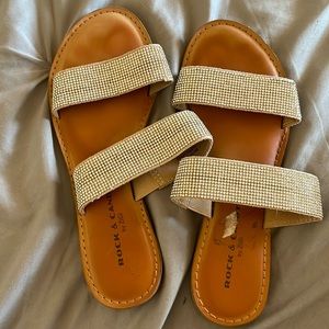Rhinestone double strapped sandals